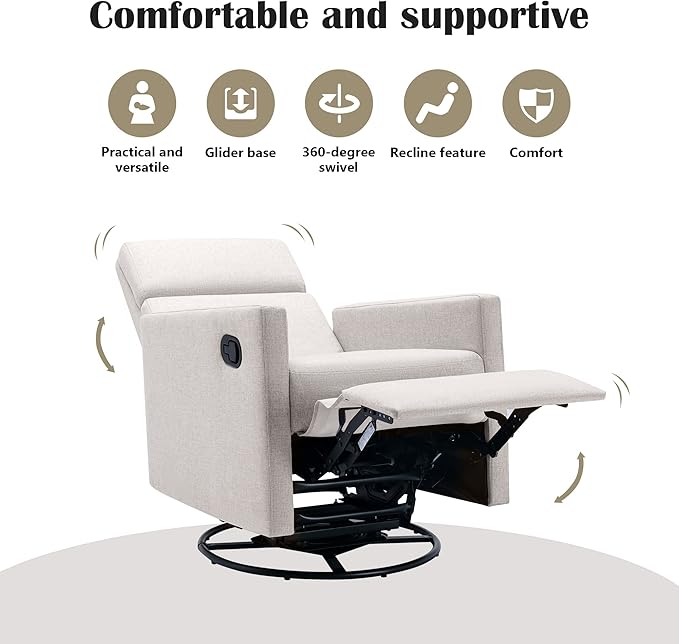 Swivel Rocker Recliner Chair 360 Degree Swivel Nursery Rocking Chair Manual Glider Rocking Recliners Chairs for Living Room Bedroom (Tan)