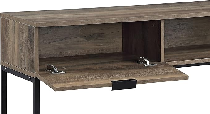 Penau Rustic Oak Writing Desk with Black Metal Legs Compact Home Office Desk Modern Industrial Style Ample Storage Space