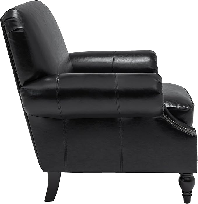 Accent Chair22.4 Seat Depth Armchair with Roll Arms36.6W*34.3D*34.6H Living Room ChairWood LegsSet of 1Faux Leather in Black