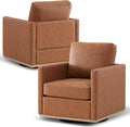 Aoiy &amp Wifon 30.7 W Swivel Accent Chair Set of 2 Mid Century Modern Swivel Chairs for Living Room Comfy Small Accent Chair PU Leather Brown