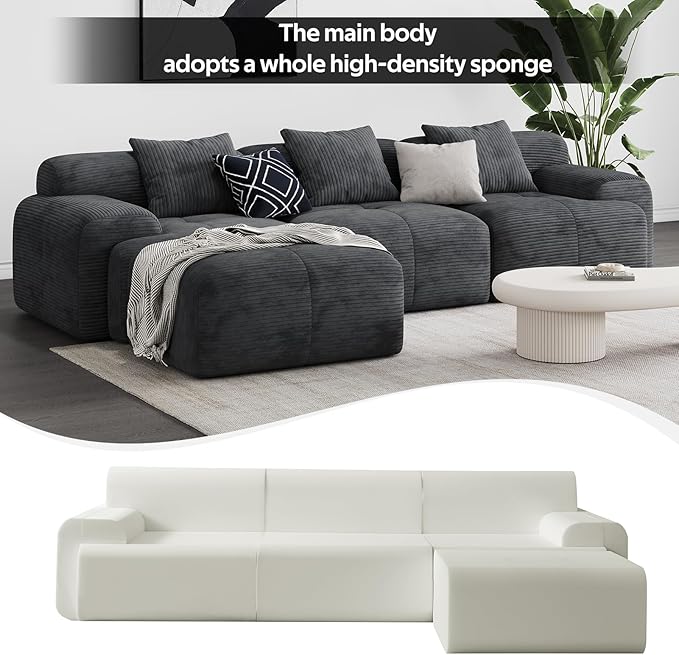 Modern L-Shaped Modular Sectional Sofa for Living RoomOversized 3-Seater Couch with Deep Seat and Movable Ottoman – No AssemblyComfortable Suede Fabric Boneless Sofa(Dark Gray) (Dark Gray)