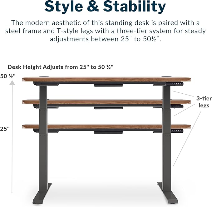 Vari Ergo 54x26 Electric Standing Desk – Height Adjustable Sit Stand VariDesk + Curved Waterfall Edge 4 Memory Settings Quick Assembly Cable Management 200 lb Capacity – Walnut (2 Boxes)