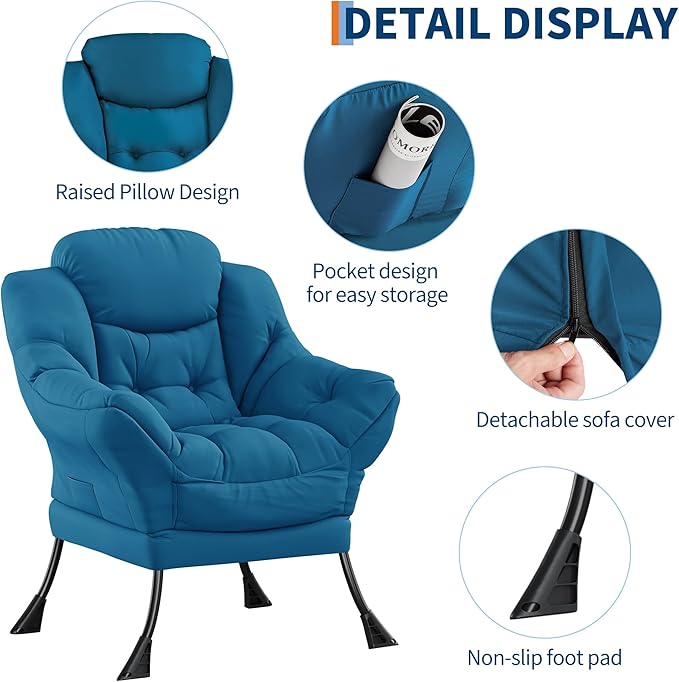 Comfy Modern Lazy Accent Chair with Side Pocket Lounge Armchair for Living Room Leisure Reading Sofa Chair for Bedroom Dorm &amp Office