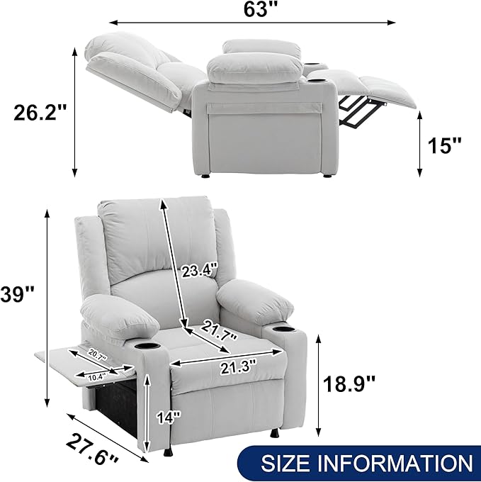 WENTMENT Recliner Chair for Living Room Massage Reading Sofa Adjustable Modern Reclining Chair for Living RoomWhite