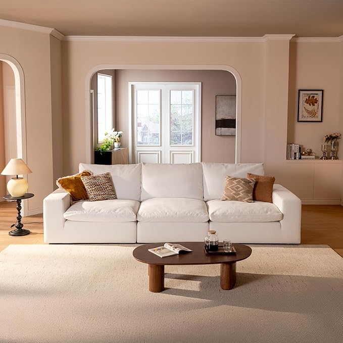 Cloud Couch Sectional Oversized Modular Sofa with 35'' Deep Seat Boneless Couch Comfy Stain-Resistant White Sectional Couches for Living Room Apartment 3 Seater