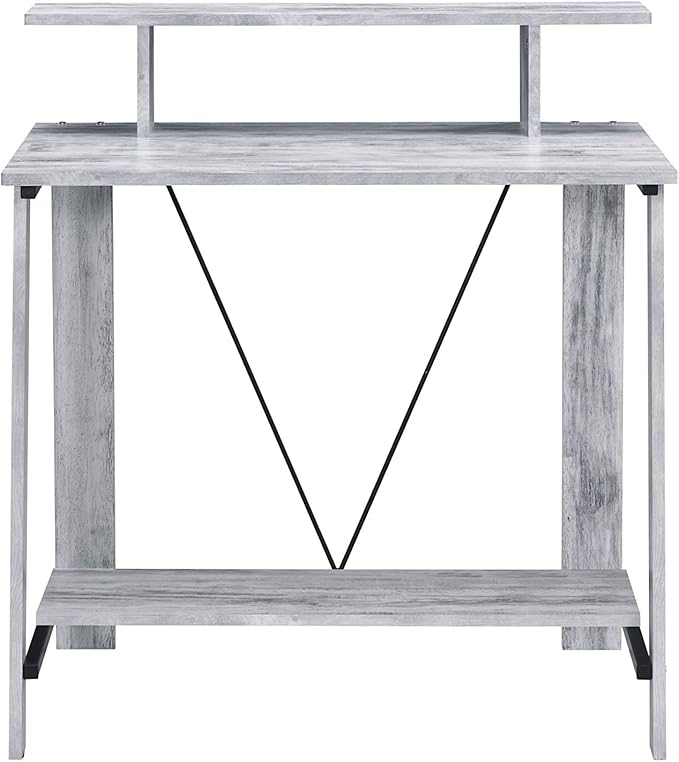 Nypho Antique White &amp Black Finish Writing Desk with USB Charging Ports - Compact Home Office Desk with Drawers