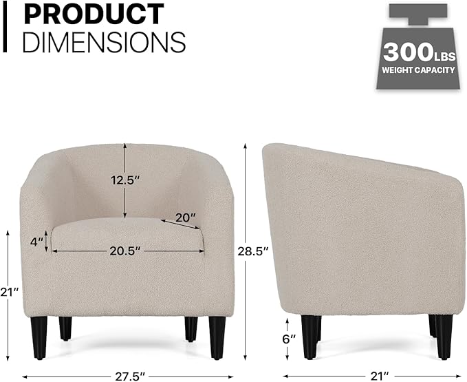 MoNiBloom Accent Barrel Chair Boucle Fabric Accent Chair Modern Sherpa Elegant Armchair with Cozy Soft Padded 300lbs Capacity Compact Sofa Chair for Living Room Bedroom Office Light Gray