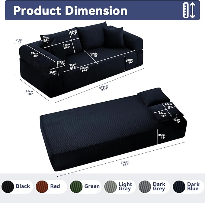 3 Seater Sofa Couch for Living Room (Navy Blue 38 D + 4 Pillows)
