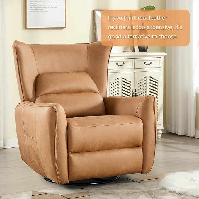 INZOY Power Swivel Rocker Recliner Glider Oversize Electric Swivel Rocker Recliners with Highly Enveloping Backrest Nursery Rocking Recliner Chair Fabric Reclining Sofa for Living Room Brown