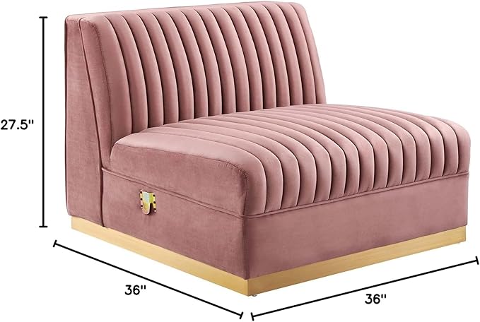 Modway Sanguine Channel Tufted Upholstered Performance Velvet Modular Sectional Sofa Armless Chair in Dusty Rose