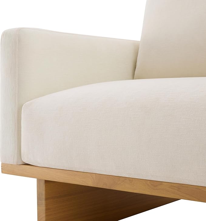 Christopher Knight Home Modern Minimalist Accent Chair with Solid Wood Frame Soft Cushions Spacious Seat Living Room Bedroom Reading Chair Beige