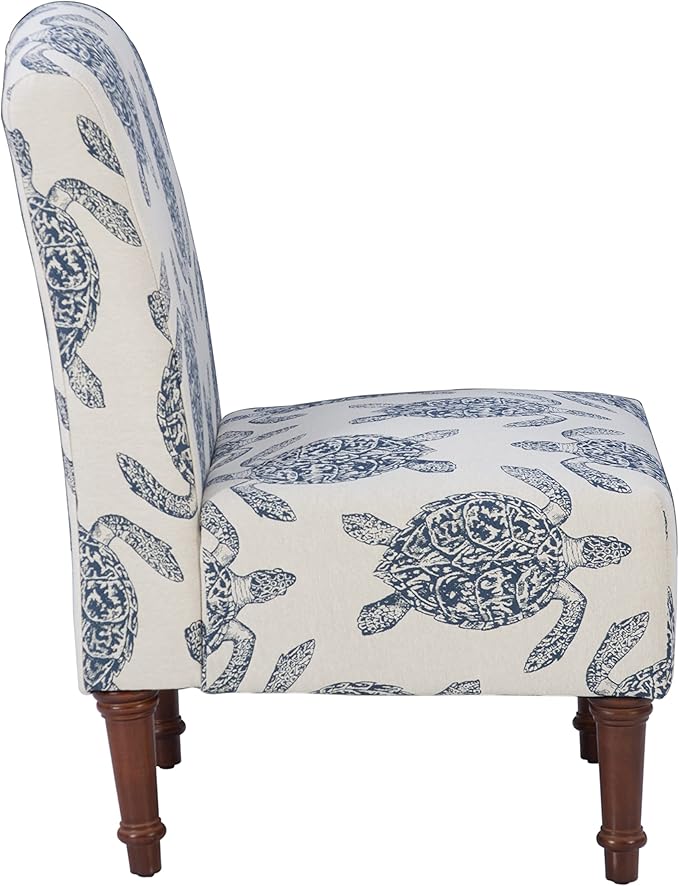 Powell Company Powell Markay Accent Chair 25W x 18.75D x 35H Ivory with Blue Sea Turtle Pattern Traditional Coastal Upholstered Armless 275 lbs Max Weight Indoor Use