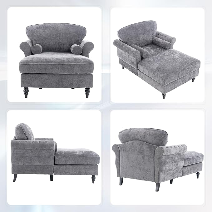 Accent Chair 59'' Modern Armchair for Living Room Upholstered High Back Lazy Sleeper Armchair Recliner for Woman Chaise Lounge Chair Indoor Single Reading Sofa Chair with Wood Legs (Light Grey)