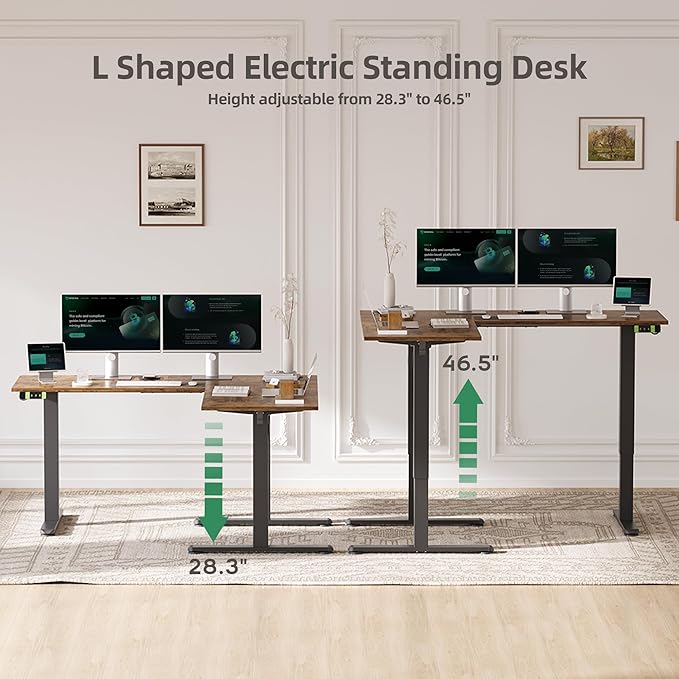 Seang 59 inch L Shaped Standing Desk Height Adjustable Corner Workstation Height Adjustment Sit Stand Up Computer Desk with Dual Motors Ideal for Home Office &amp Gaming Rustic Brown