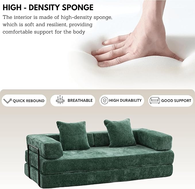 Alpen 77 Convertible Sleeper Sofa Bed with Pillow - Chenille Fabric &amp High-Density Sponge &amp Fixed-Shape Frame Modular Sofa for Living Room/Lounge/Studio Green