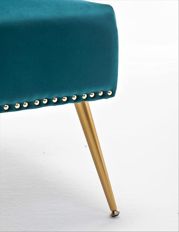 Thia Armless Velvet Accent Chair for Living Room Elegant Seat with Nailhead Trim Gold Metal Legs and Comfortable Curved Back 28 D x 25 W x 29.5 H Bluish Green