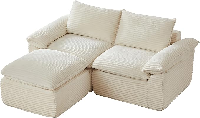 80 Cloud Sectional Couch with L-Shaped Chaise Corduroy Sectional Sofa with Ottoman Boneless Couch with Deep Seat in a Box for Living Room No Assembly Required (White)