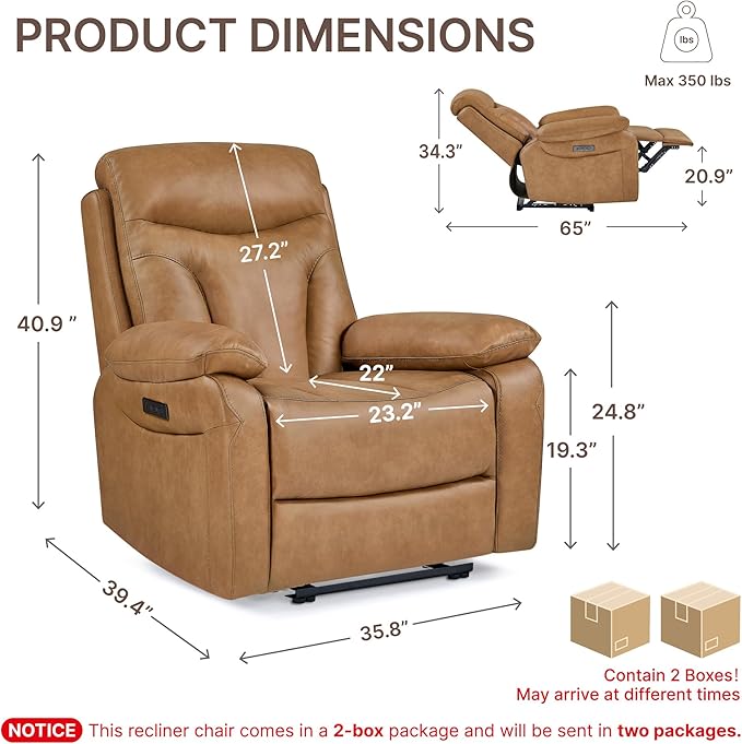 Power Recliner Chair Wall Hugger Recliner with Adjustable Headrest and Footrest Dual Motor Electric Faux Leather Reclining Sofa with USB/Type-C Charging for RV Living Room Bedroom
