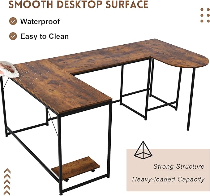 U-Shaped Computer Desk Industrial Corner Writing Desk with CPU Stand Gaming Table Workstation Desk for Home Office (Brown) (Old SKU: WF198675AAT)