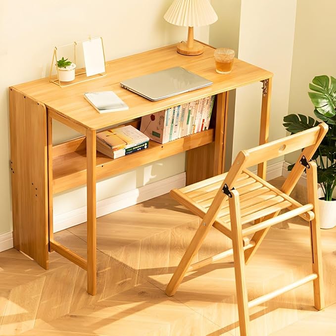 RUNNUP Modern Office Desk 33 L Computer Desk with Wood Base and Collapsible Feature Rectangular Home Writng Working Desk for Living Room Classroom Study Room - Without Chairs Natural