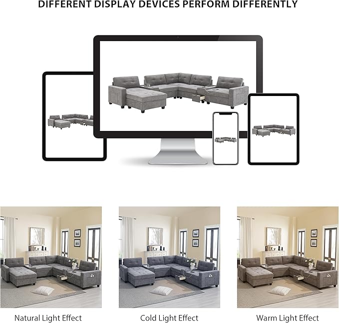 104'' Sectional Sofa with Acrylic Table TopChenille U Shaped Couch Set with 2 ConsolesUSB ChargerStorage Drawers and PocketsMovable OttomanTufted Sofa for Living RoomApartment Gray