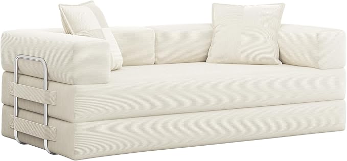 Convertible Sofa Bed78 Inch Folding Futon Sofa BedSleeper Sofa Bed with Fixed-Shape FrameBoneless Couch Loveseat with Pull Out Bed for Living Room with 2 PillowsNo Assembly Required Beige | Tool-