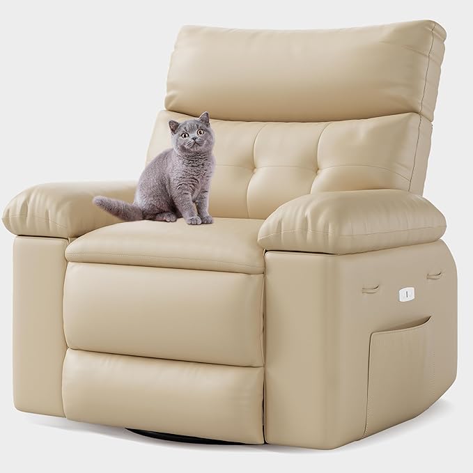 27'' Oversized Rocker Recliner Chair PU Leather 360° Manual Rocker Swivel Recliner for Adults Lazy Chair with 1.5X Sponge Comfort Arm and Back for Living Room Bedroom
