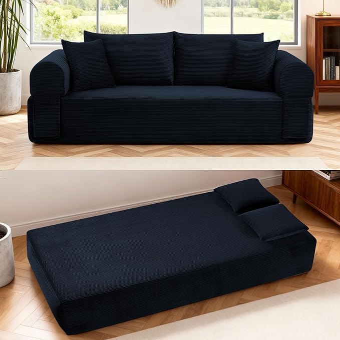 3 Seater Sofa Couch for Living Room (Navy Blue 38 D + 4 Pillows)