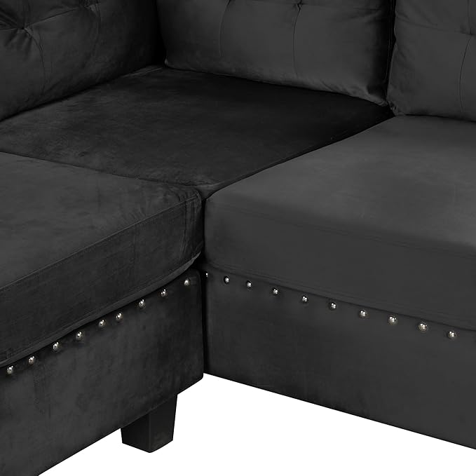 Ball &amp Cast L-Shape Sectional Couch with Storage Ottoman105 Couches for Living Room W/ 2 Pillows &amp Cup Holders6 Seat Velvet Sleeper Sofa W/Reversible ChaiseComfy Couches for ApartmentBlac