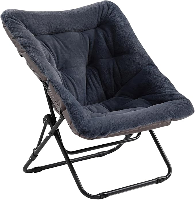 Comfy Folded Chair Soft Faux Fur Oversized Folding Chair Flexible Lazy Chair for Kids Girls Teens Adults Metal Frame Moon Chair for Dorm Rooms Bedroom Living Room