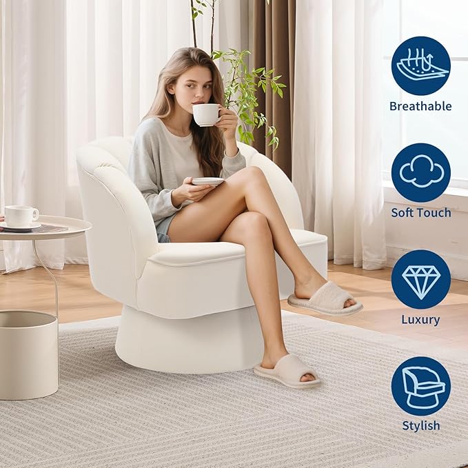 Swivel Accent Chair with Armrest Modern 360 Degree Swivel Round Lounge Chair with Curve Back and Cushion Comfy Upholstered Armchair Single Sofa for Living Room Bedroom Reading Room Beige 2PCS