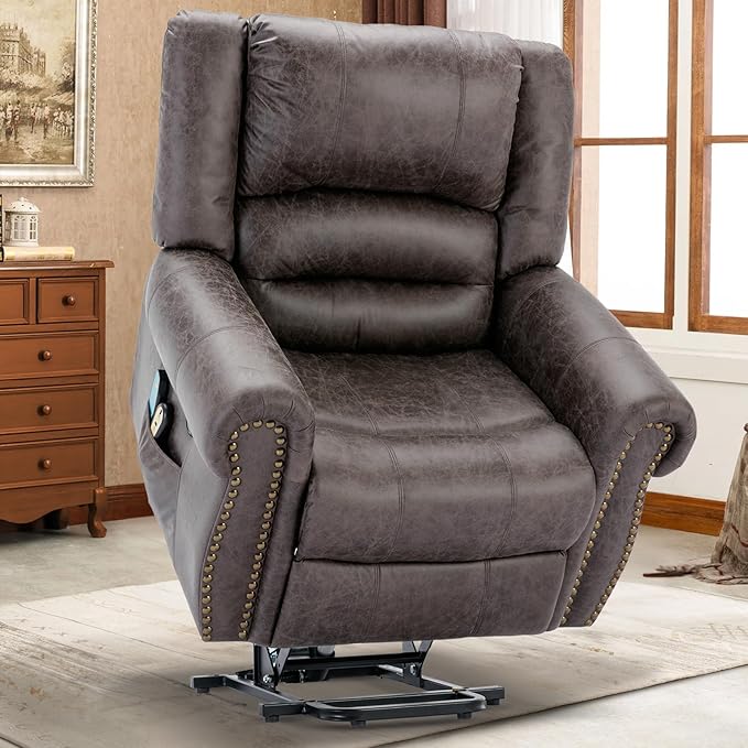 Electric Power Lift Recliner Chairs with Massage and Heat for Elderly Overstuffed Wide Ergonomic Lounge Chair Classic Single Sofa for Living Room with 2 Remote Control/USB Ports(Grey)