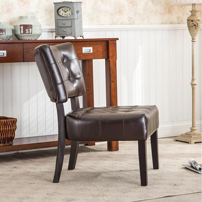 Contemporary Tufted Oversized Accent Chair with Plush Boucle Fabric and Faux Leather Options Kiln-Dried Hardwood Frame Deep Cushion Seat Ergonomic Back Support Versatile Living Room Chair (Brown)