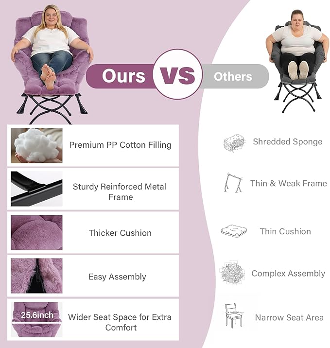 Lazy Chair with Ottoman Modern Accent Lounge Armchair with Side Pocket &amp Foldable Footstool Leisure Reading Chair for Living Room Bedroom Dorm &amp Office Plush Purple