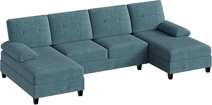 Walsunny Sectional Couches for Living Room Convertible U-Shaped Sofa Couch with Double Chaise 4 Seat Sofa Set Modular Sofa Couch for Apartment New Blue