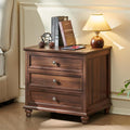 Farmhouse Nightstand with Charging Station 24 Wide End Table with 3 DrawersWood Dresser Cabinet for Bedroom Bed Side Table Chest of DrawersNight Stand for Living Room ClosetBrown