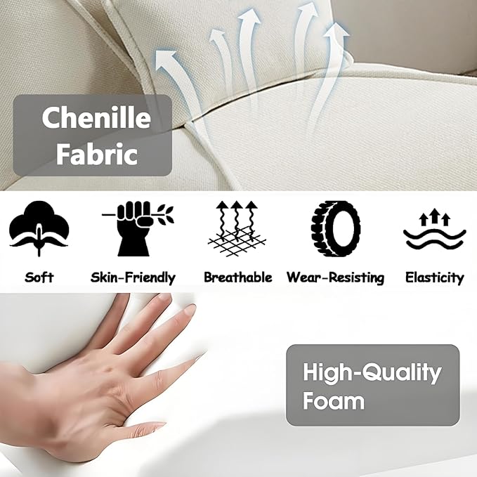 29” Oversized Lazy Sofa Chair and Ottoman Set Chaise Lounge Chair Indoor with Pillows Comfy Reading Couch for Adults Suitable for Living Room Small Spaces Memory Foam Chenille (Beige-1)
