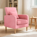 Magshion Mid-Century Accent Chair for Living Room Comfy Reading Chair for Bedroom Upholstered Linen Fabric Armchair Single Sofa with Back Pillow &amp Wood Legs 300 lbs Capacity Pink