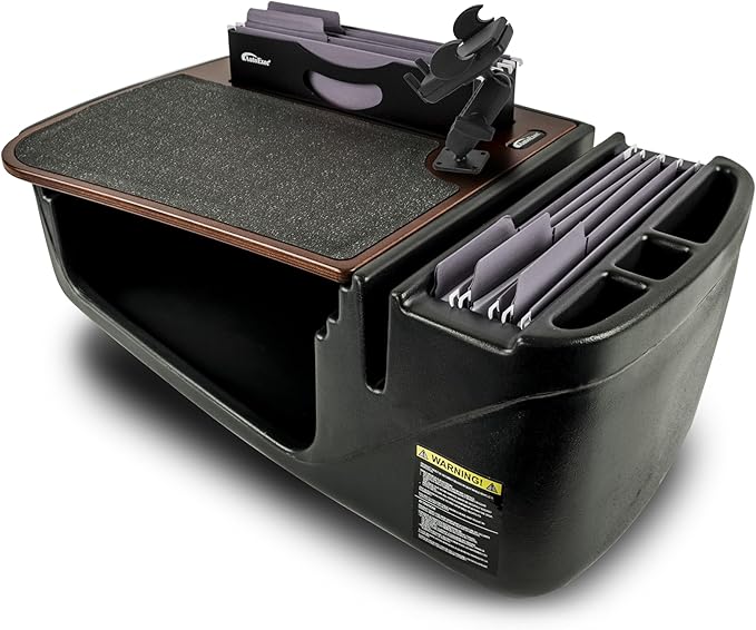 AutoExec AE-FMEF-PI-PM-21M Efficiency FileMaster Car Desk for Your Vehicle Workstation and Mobile Office Mahogany with 400 watt Power Inverter and Phone Mount