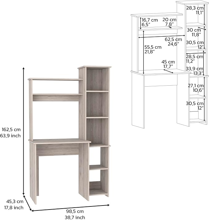 Light Gray Desk with 5 Cubbies - Compact Home Office Computer Desk