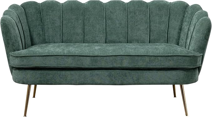 59'' Loveseat Sofa Modern Chenille 2-Seater Sofa with Golden Legs Comfy Upholstered Shell Accent Couch for Studio Living Room Store Office (Green).