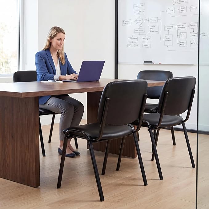 Stackable PU Leather Office Chairs Set of 20 Armless Conference Room Guest Chairs No Wheels Sturdy Metal Frame Waiting Room Reception Chairs for Office Meeting Lobby Black