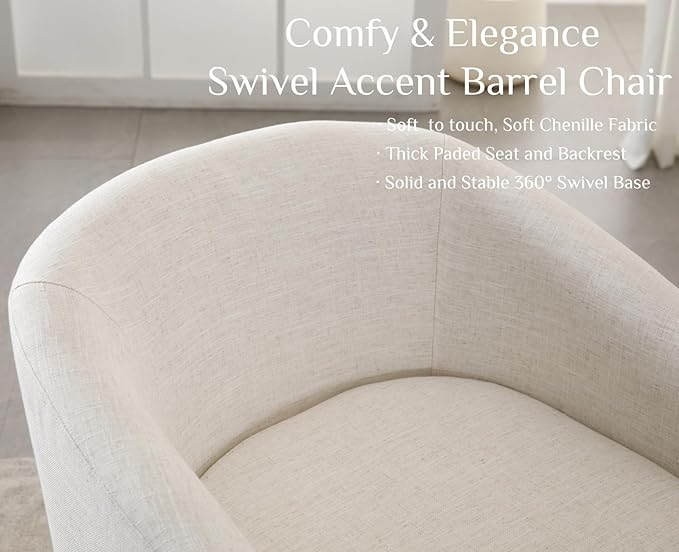 Modern Beige Swivel Accent Chair Set of 2 Upholstered Linen Barrel Chair Boucle Vanity Reading Chair Cozy Round Single Sofa Arm Chair Club Side Chairs for Bedroom/Waiting/Living Room