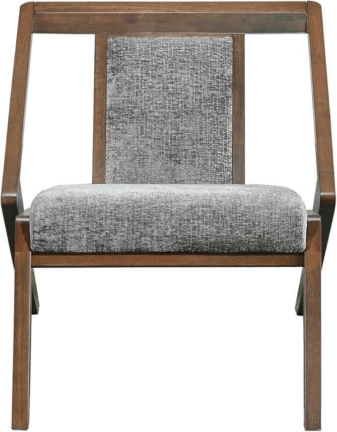 Acanva Mid-Century Modern Lounge Chair Upholstered Velvet Living Room Reading Armchair with Solid Wood Frame Steel-Grey