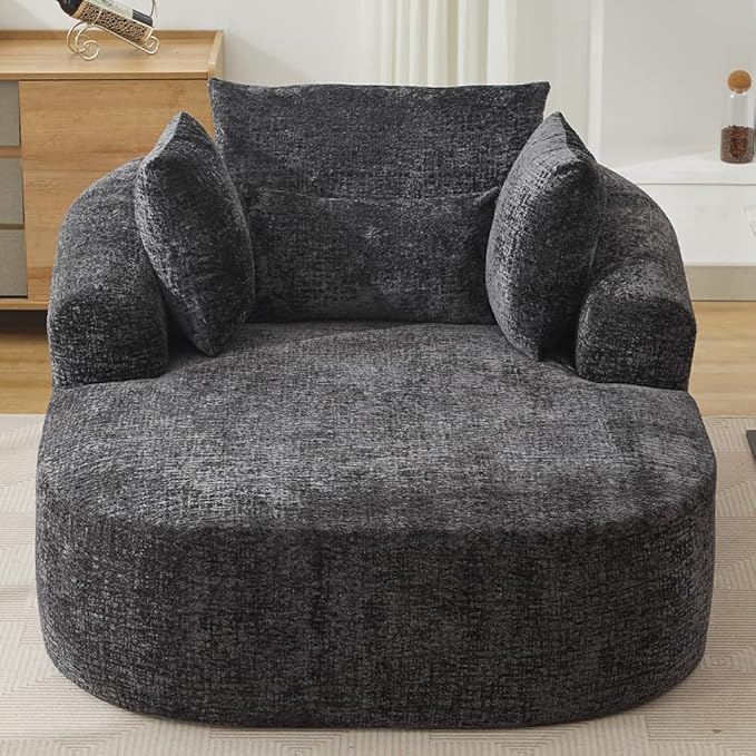 65.7 Oversized Chaise Longue Chair Indoor Modern Upholstered Corduroy Deep Seat Sofa Bed with Throw Pillows and Armrests Sleeper Sofa Couch for Living Room (Black)