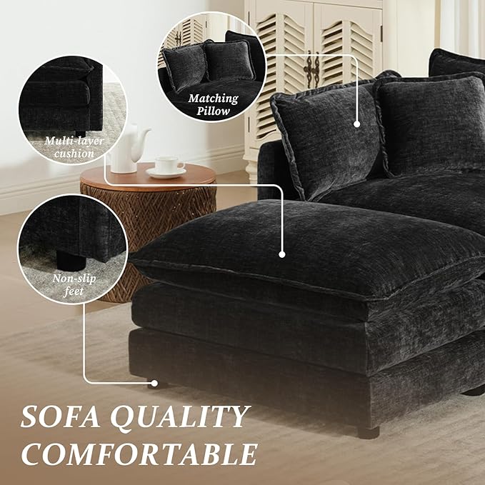 SoarFlash Chenille Sectional Middle Position SofaBlack