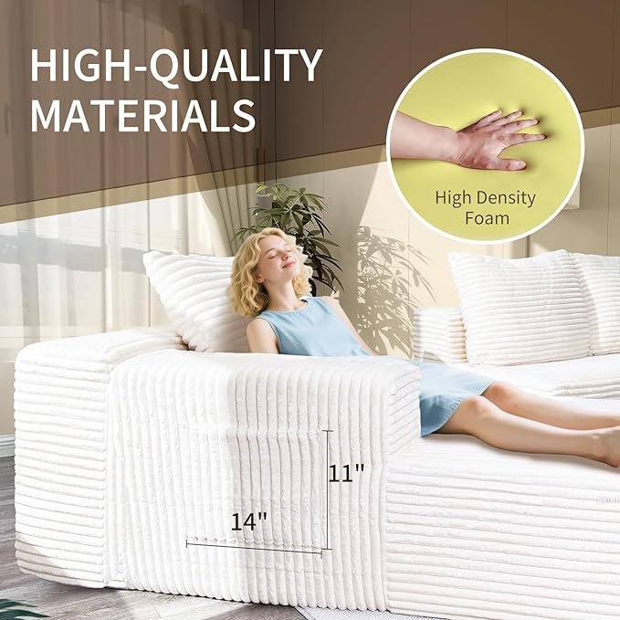 106'' Cloud Sectional Couch with L-Shape Chaise Boneless Modular Sofa with Deep Seat Modern Corduroy Couch for Living Room No Assembly Required. (Beige Right-Facing Chaise)