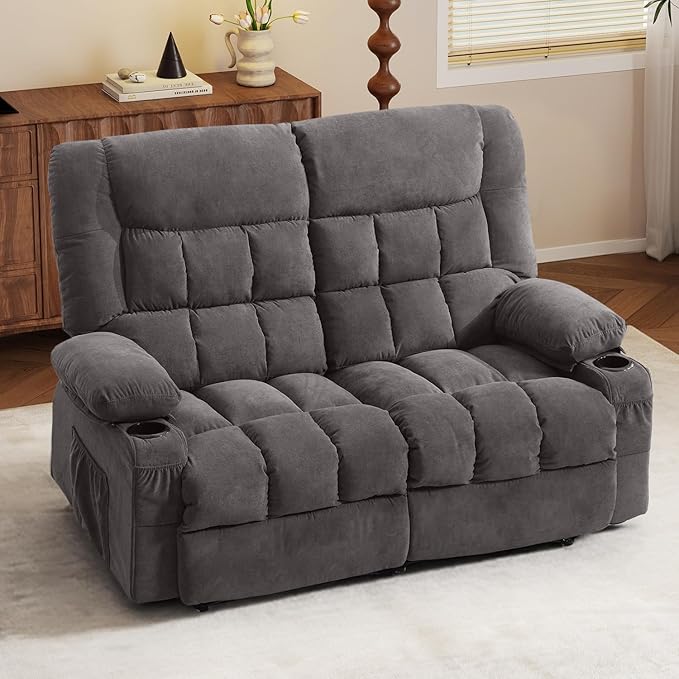BOSMILLER Reclining Loveseat with Cup Holders for Living Room 2 Seat Manual Loveseat Recliner with Side Pocket | Loveseat recliner