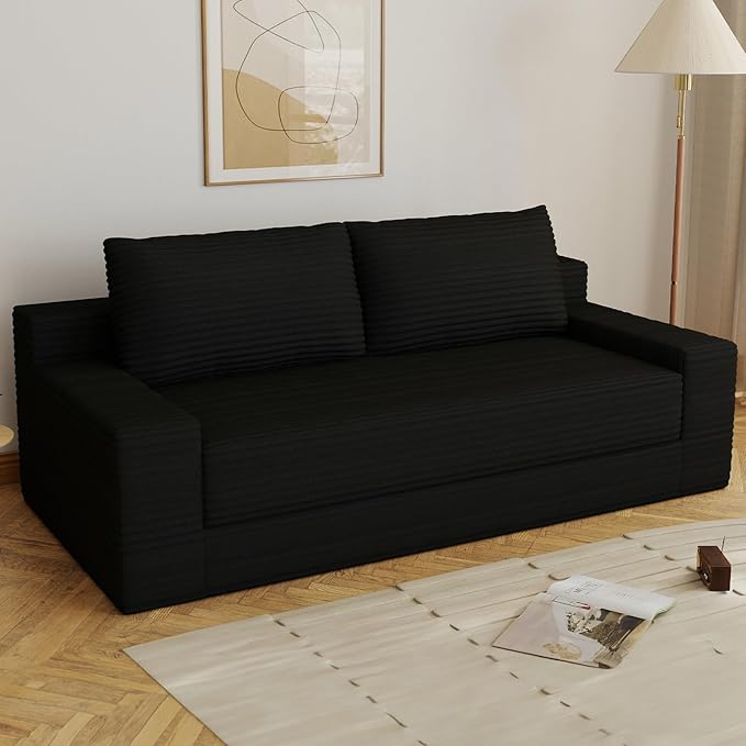 70.78 Loveseat Sofa Modern Small Corduroy Couch Comfy Deep Seat for Living Room Bedroom Apartment Home Office No Assembly Black