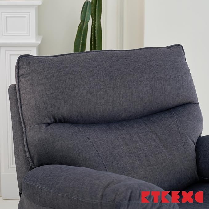 Reclining Sofa Rocking Recliner Chair Manual Adjustable 360 Swivel with Ergonomics Overstuffed Lumbar Arm Support Natural Fabric Surface Made for Living Room Bedroom Nursery Dark Grey